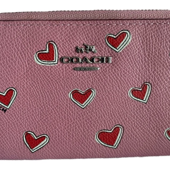 Coach Pink Heart-Patterned Women's Wristlet Wallet Clutch - Picture 3 of 10